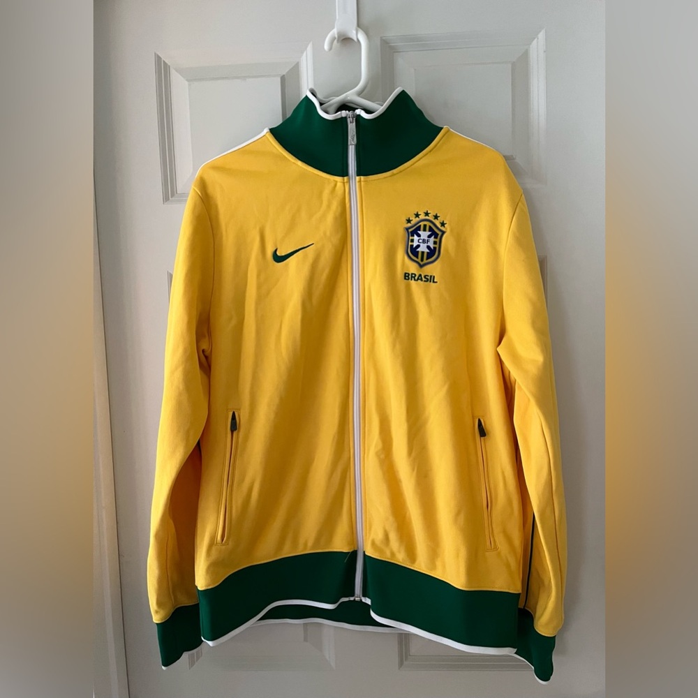 Men’s Nike Brazil Football Jacket Yellow Soccer Track Top Zip National Team Sz L